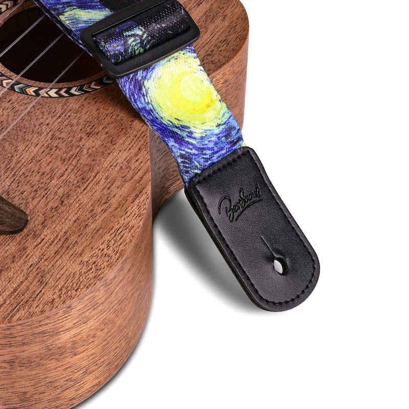 BestSounds Van Gogh"Starry Night" Ukulele Strap & Leather Ends Shoulder Strap for Soprano Concert Tenor and Baritone Ukulele (Uke-Starry Night) - Image 5